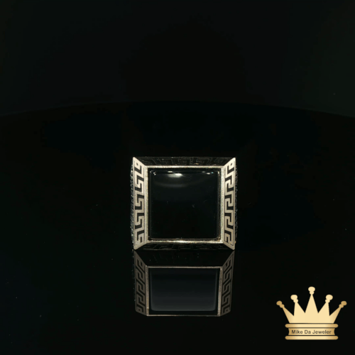 14K Yellow Gold Black Onyx Men’s Ring with Greek Key Frame