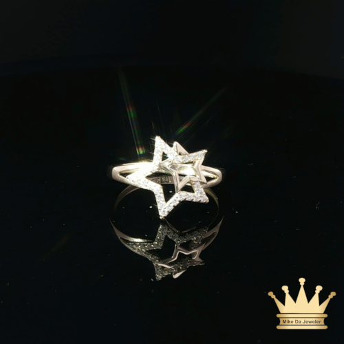 14K Yellow Gold Star Crystal Ring for Women