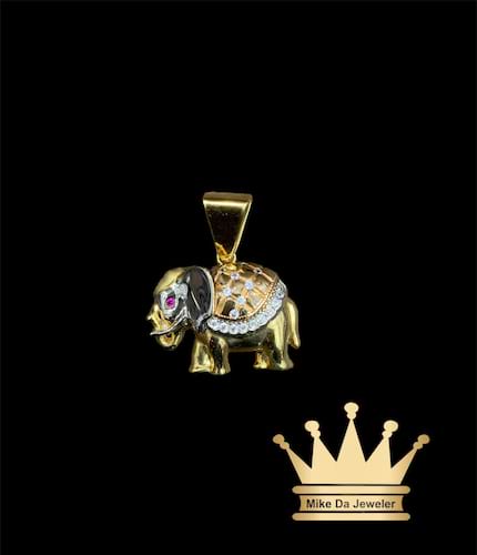 18k two tone 3d Gold elephant pendant with cubic zirconia size 1 inches weight 7.71 grams