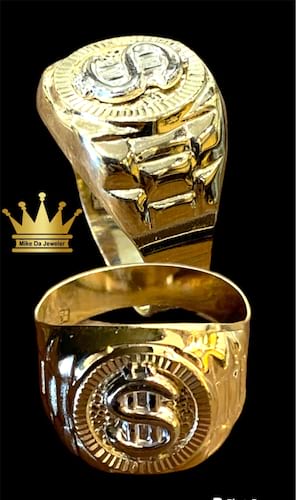 18k Solid Gold handmade men’s ring with money sign price $595 dollars 6.250 grams is Us size 11.