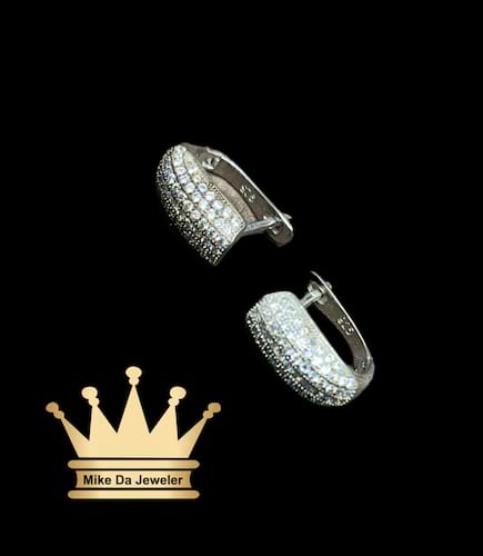 925 sterling silver handmade clip earring pair dipped in white gold with cubic zirconia stone price $120 dollars weight 3.63 grams 10mm