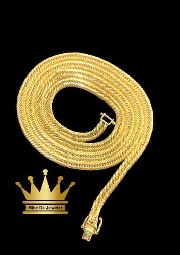 18 k Yellow Gold Double Cuban Link Fashion Chain Necklace 22 inch 4mm 9.920grams