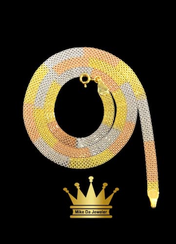 18 k Tri colors Gold herringbone Fashion Chain Necklace 20 inch 4mm 6.970grams