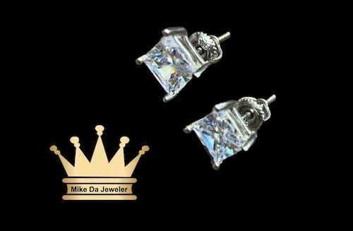 925 sterling silver solid handmade studs pair with cubic zirconia stone price $100 dollars 6 mm