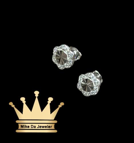 925 sterling silver solid handmade earring pair dipped in white gold with cubic zirconia stone price $100 dollars 8mm