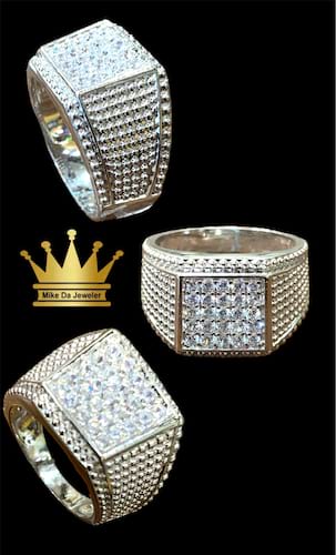925 sterling silver solid handmade ring dipped in white gold with cubic zirconia stone price $300 dollars weight5.880 grams US size 8.5