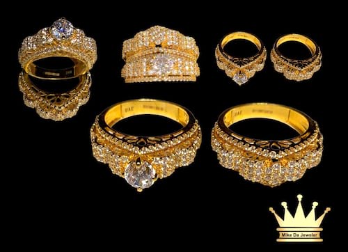 21 k yellow gold female ring set CZ stone size 8.00 weight 11.610 price $1450.00