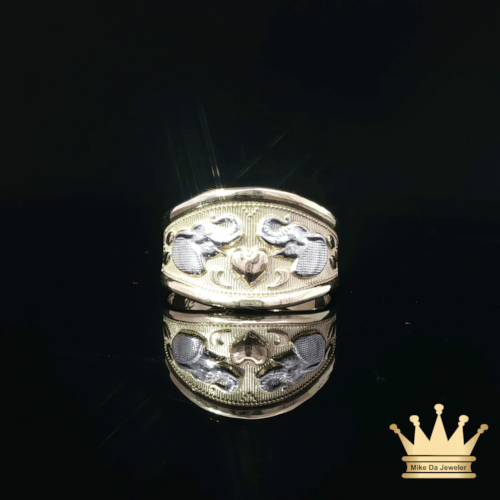 14K Tri-Color Gold Elephant & Heart Ring