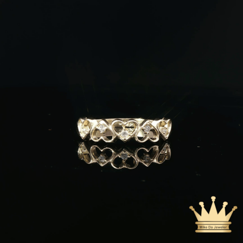14K Yellow Gold Open Heart Ring with Cubic Zirconia Accents