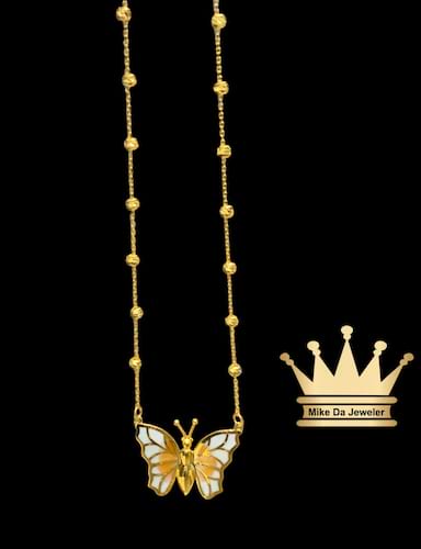 21 k yellow gold handmade beads chain with butterfly price $685 usd weight 5.96 grams 20 inches