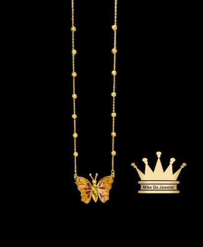 21 k yellow gold handmade beads chain with butterfly price $685 usd weight 5.96 grams 20 inches
