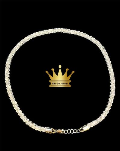 18k solid white gold handmade popcorn chain price $5560 usd weight 50.480grams 20 inches 5.1mm