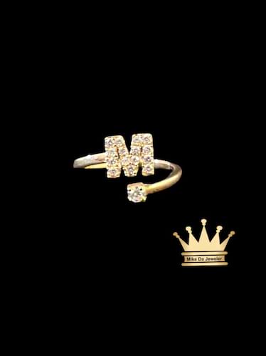 Custom made 18k yellow gold women’s ring with Letter M with Diamonds price $750