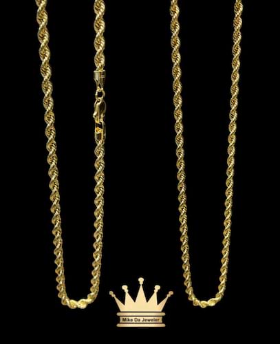 18 k light weight rope chain price $990 usd weight 9.45 gram 3mm 24 inches available stock 2,3,4 mm semi solid and solid any length