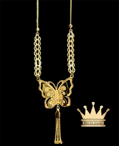 21K 3D Attached Butterflies Necklace with Diamond Cut