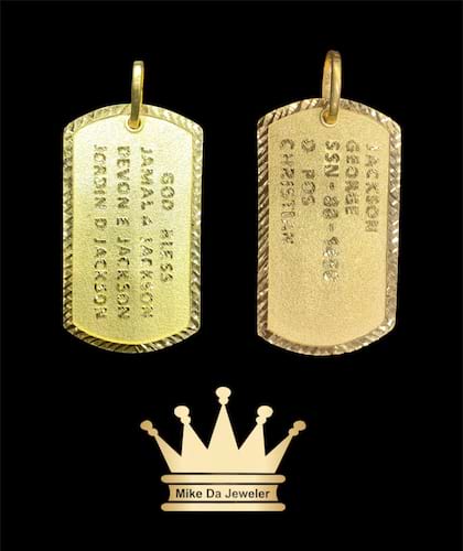 18K Handmade Solid Gold Dogtag with Diamond Cut