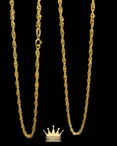 22k solid yellow gold disco chain price $735 usd 6.69 gram 2.5mm 20 inches available stock 1,2,3, mm length 18,20,22,24 inches solid and hollow both