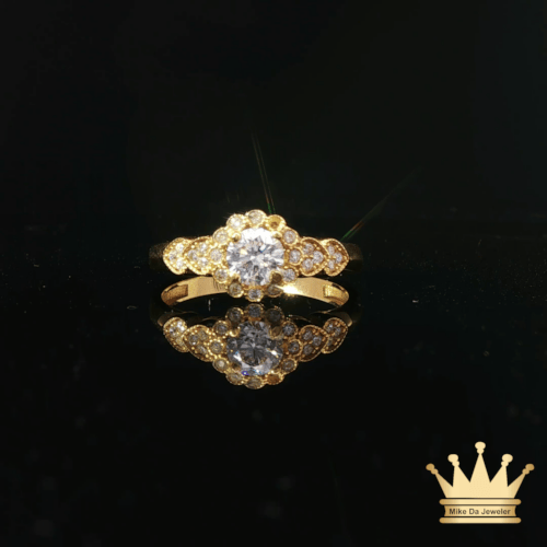 18K Yellow Gold CZ Halo Ring