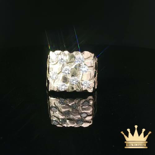 Textured Yellow Gold Diamond Nugget Signet Ring