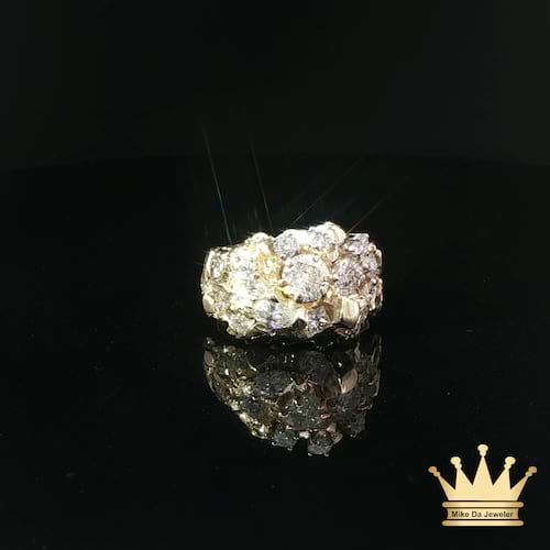 18K Textured Yellow Gold Diamond Cluster Ring