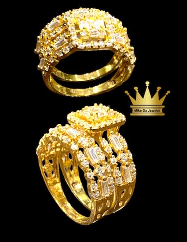 21k yellow gold wedding twin’s ring with cubic zirconia 5.220 gems us size 5.5 price $550