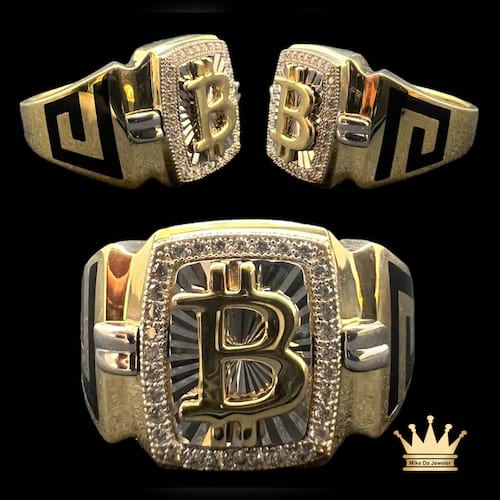 White and yellow gold 18k Bitcoins ring 9.600 grams