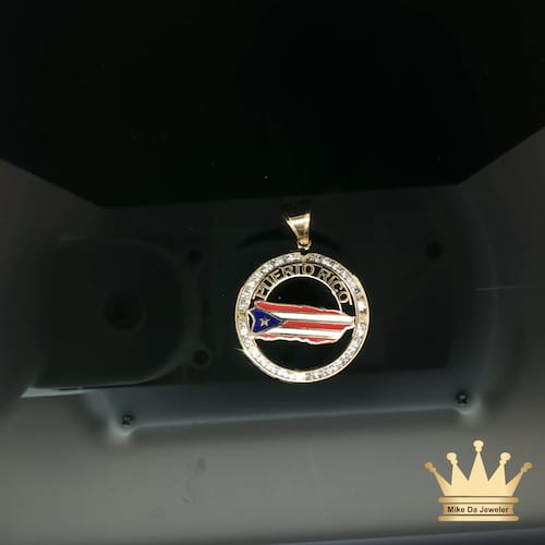 Puerto Rico Flag Gold Pendant with Diamonds