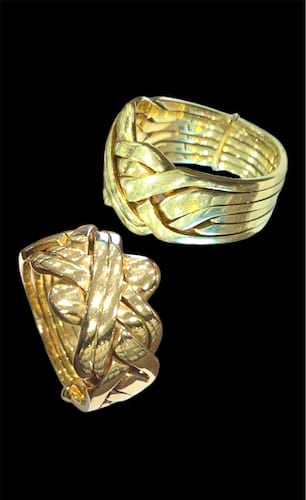 18 k gold puzzle ring 6 band Size 7 US Weight 8.800 gm Price 850 USD