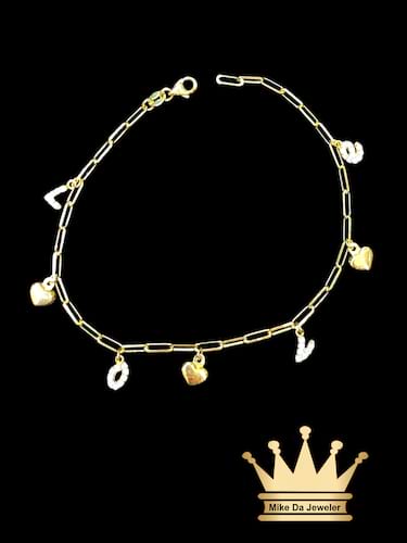 18K Gold Heart with Love Charm Bracelet