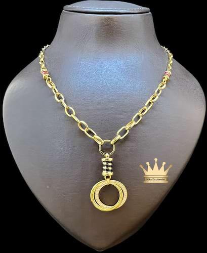 21k yellow gold women’s necklace with black red color enamel/white stones grams 19 price $2100