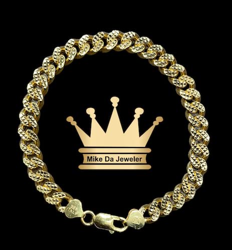 925 sterling silver handmade Miami Cuban link bracelet dipped in yellow gold price $625 dollars weight 34.94 grams size 9 inches 7 mm