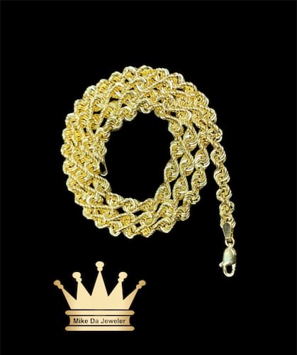 18k semi solid rope chain weight 10.8 grams 3.5 mm 20 inches all around diamond cut available stock 22,24 inches