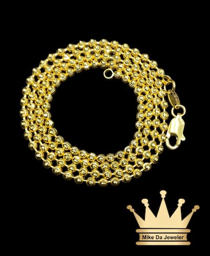 22 k handmade beads chain with diamond cut price $1225 dollars weight 11.16 grams 20 inches 1.5 mm