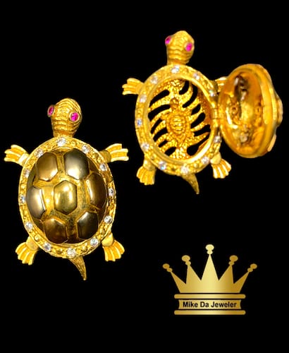 Tortoise Charm Item material yellow rose and white 3  colors gold 18k  with cubic zirconia Item   13.500 mg grams SIZE 1.5inc