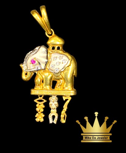 Good luck elephant charm Item material yellow and white 2 colors gold 18k  with cubic zirconia  10.510 mg grams SIZE 2 inch price $1200