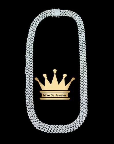 925 sterling silver solid handmade Miami Cuban link chain 2 in 1 lyre dipped in white gold with cubic zirconia stone price $2070 usd weight 103.52 grams 22/20 inches 5 mm