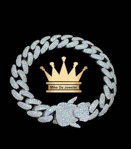 925 sterling silver solid handmade Miami Cuban link bracelet with cubic zirconia stone dipped in white gold price $975 dollars weight 48.75 grams 8.5 inches 12.5 mm