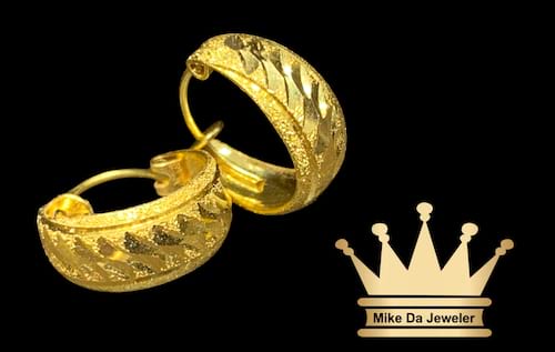 21k yellow gold handmade female earring pair with diamond cut price $265 dollar weight 2.03 grams 10mm