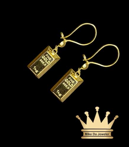 21 k yellow gold fine gold bar dangling earring pair price $330 dollars weight 2.63 grams