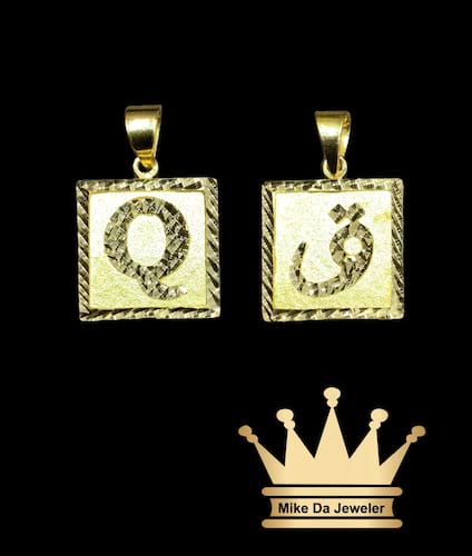 18k handmade customized English and Arabic initials pendant with diamond cut price $550 dollars size 0.75 inches