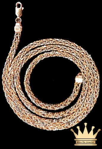 22k solid tow Tone rose and white gold Chain 24 inch longer 3.5 mm weight 23.860