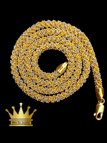 22k Gold Two Tones solid Pop Corn Chain 20 inch Long 4.8 mm Wide and Weight 33.75 Grams