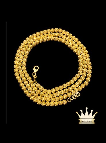 21 karat gold moon cut beads chain 5mm wide size 33.00 inch longer and weight 52.580 gram 