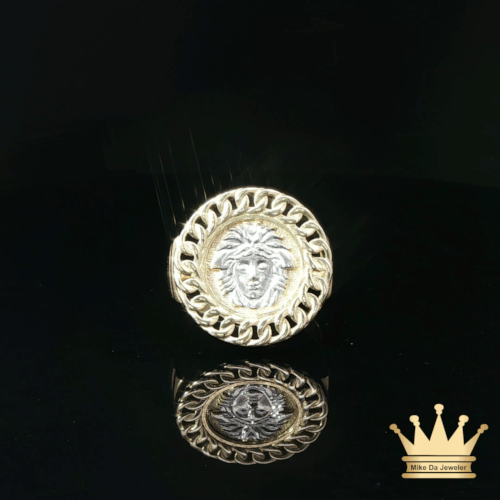 14K Circle Shaped Men's Medusa Ring with Cuban Ring Style