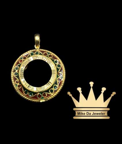 21k gold circle chram for picture or gold coin frame price $675 USD weight 5.370 size 1 inches