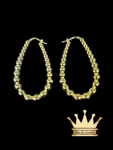 18K Gold Beads Hoops Earrings U shape beaded Design 8.07 grams