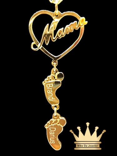 18K Handmade Customized Angel Baby Feet Pendant