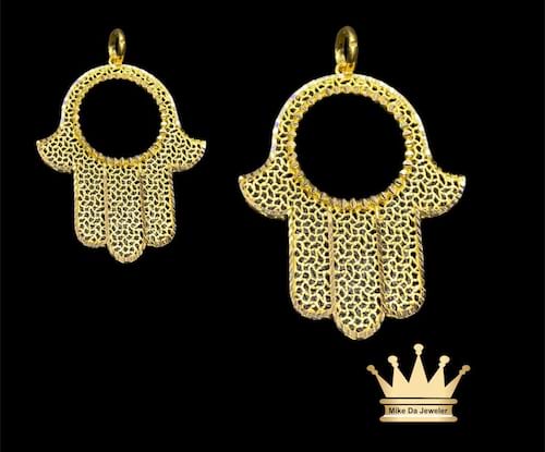 21k Hamsa charm photo or gold coin frame price $700 usd weight 5.700 size 1.5 inches