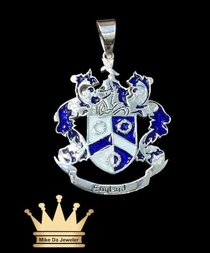 925 sterling silver handmade customized England pendant with color work price $650 dollar weight 25 grams 2 inches