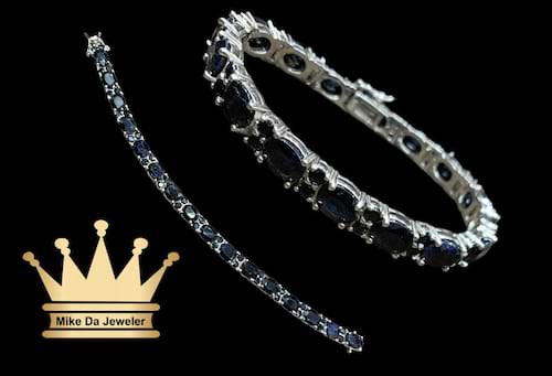 925 sterling silver tennis bracelet with Natural blue sapphire stone price $1500 dollars weight 22.5 grams size 7 inches 5.5 mm